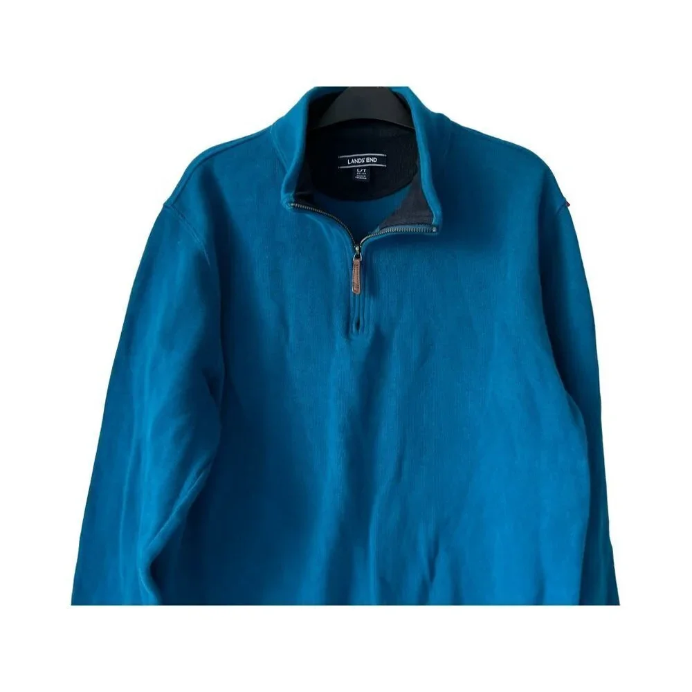 Men's Large Land's End 1/4 Zip Pullover Sweater 100% Cotton Blue